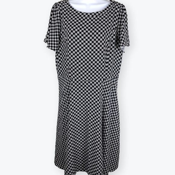 Talbots Black White Floral Geometric Print Fit Flare Dress 12 - Picture 1 of 6